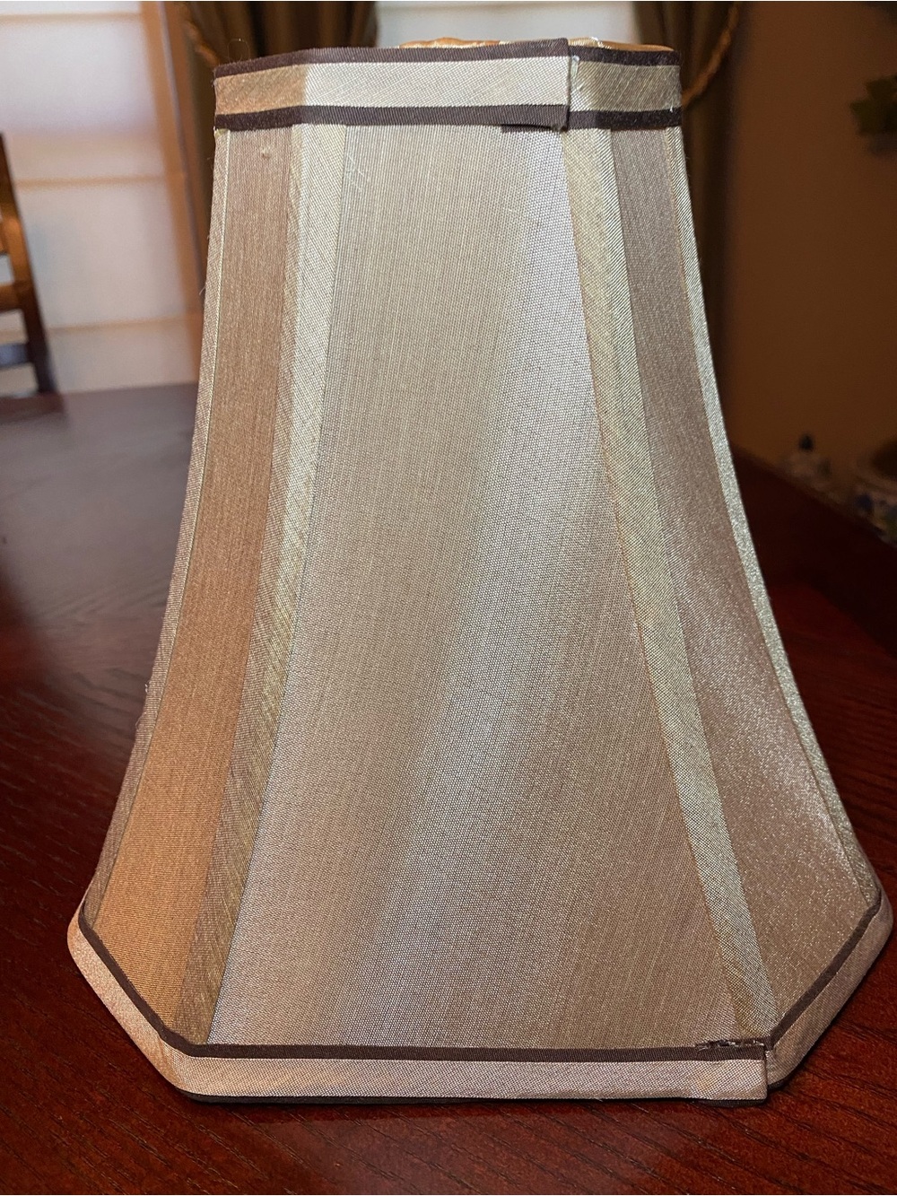 Hexagonal Beige/Brown Bell Fabric Lamp Shade with Trim